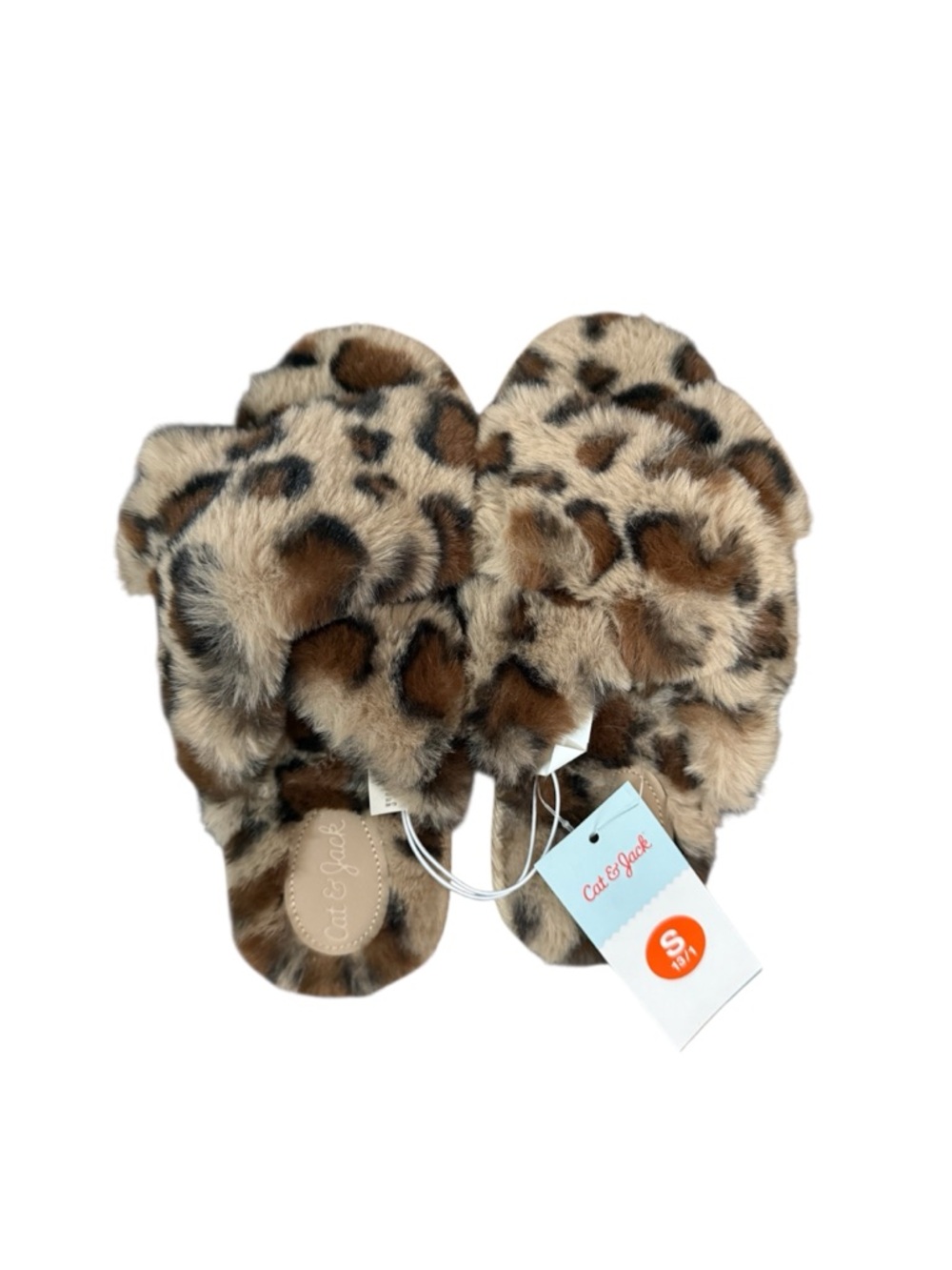 ✨Cat & Jack YOUTH Leopard Faux Fur Crossband Slides Sz 13/1 & 2/3 NWT